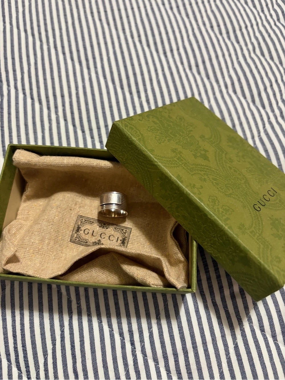 Gucci Sterling Silver Wide Band Ring with Box
